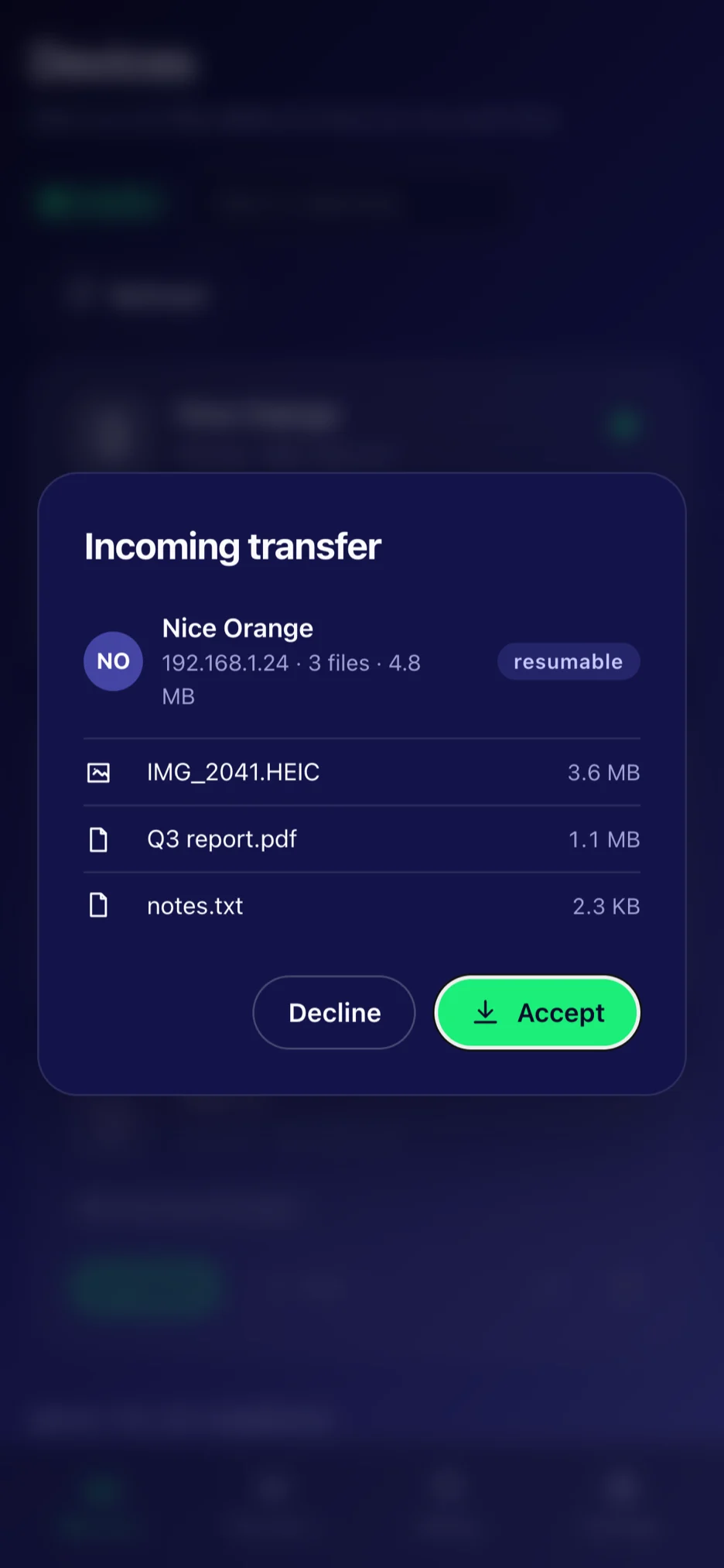 Incoming — You see what is coming before you accept — and can take only some of it.